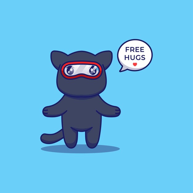 Premium Vector | Cute ninja cat offering free hug