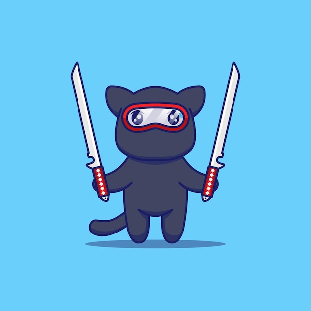 Premium Vector | Cute ninja cat ready to fight