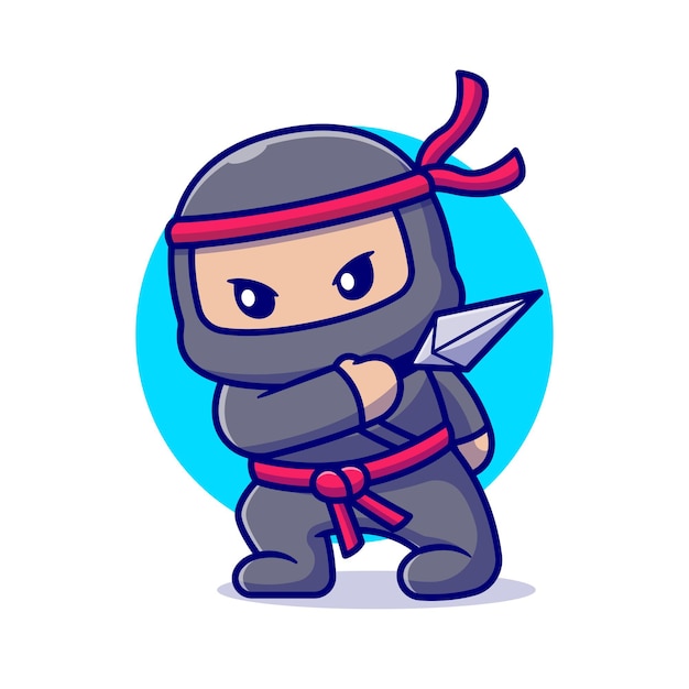 Free Vector | Cute ninja with kunai cartoon. flat cartoon style