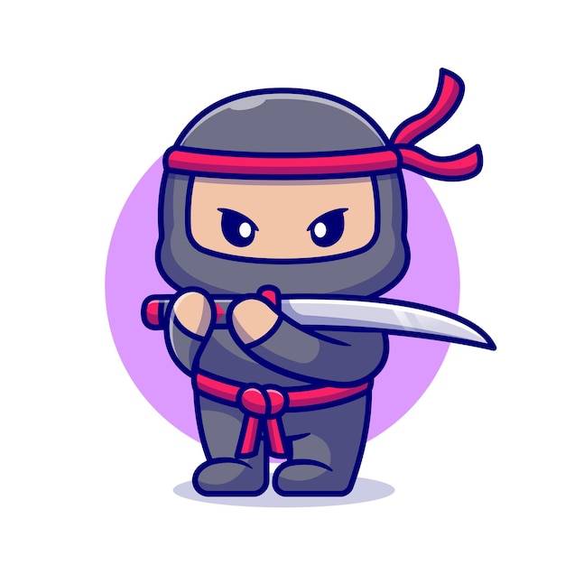 Free Vector | Cute ninja with sword cartoon. flat cartoon style