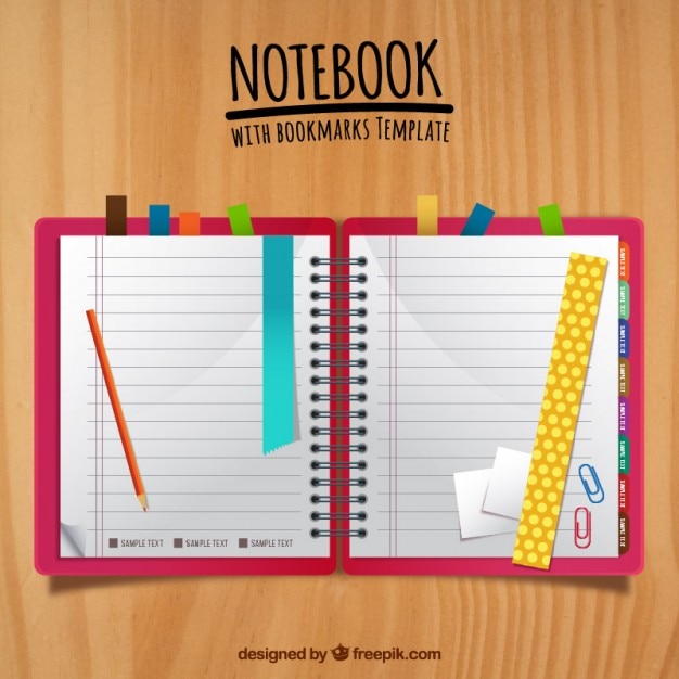 Cute notebook with colored bookmarks