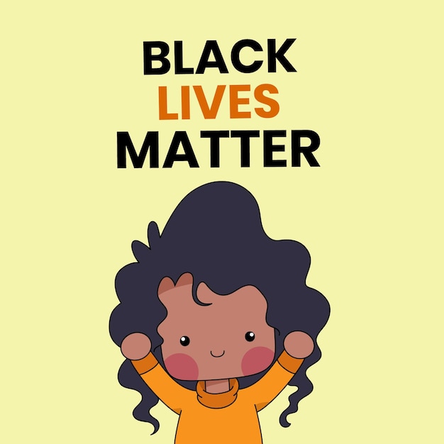 背景に ブラック ライヴズ マター という言葉が書かれたかわいい人 黒人歴史月間のイラスト プレミアムベクター