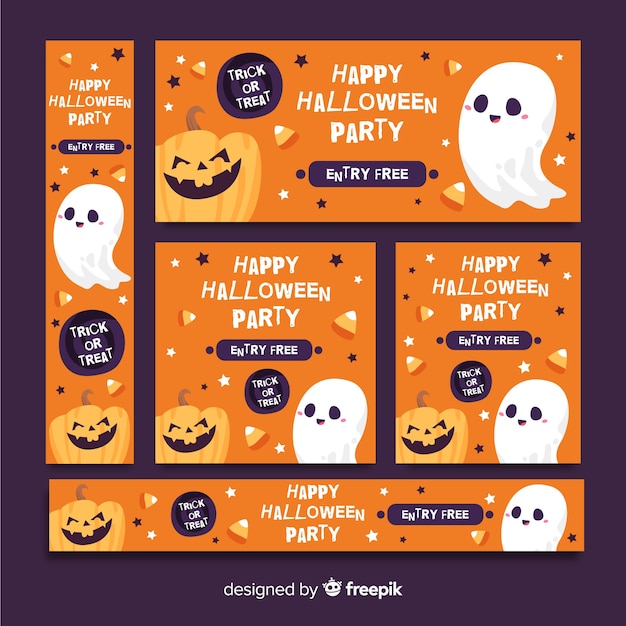 かわいいオレンジ色のハロウィーンバナーweb 無料のベクター