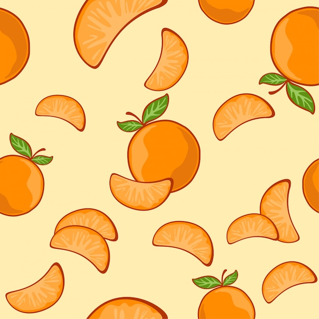 かわいいオレンジ色の夏のフルーツのシームレスなパターン背景 プレミアムベクター