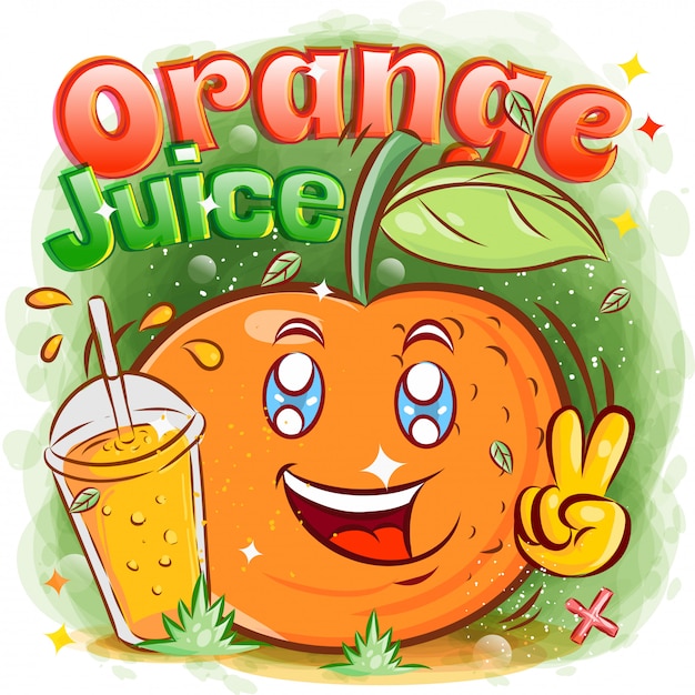 Premium Vector | Cute orange with a glass of juice