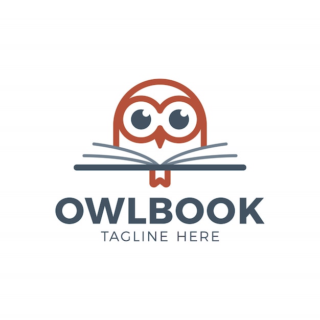 Cute owl head with book education logo Premium Vector