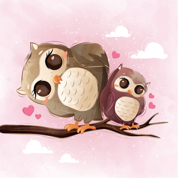 Download Cute owl mom and child | Premium Vector
