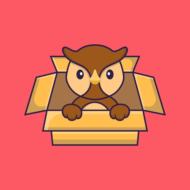 Premium Vector | Cute owl playing in box. animal cartoon concept ...