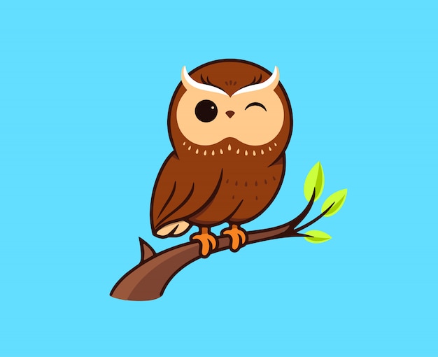 Premium Vector | The cute owl winks and sits on a branch. logo, cartoon ...