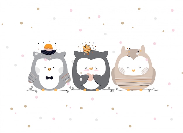 かわいいフクロウイラスト プレミアムベクター