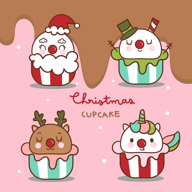 Download Cute pack of christmas cupcakes vector | Premium Vector