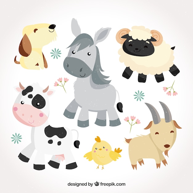 Cute pack of flat baby animals