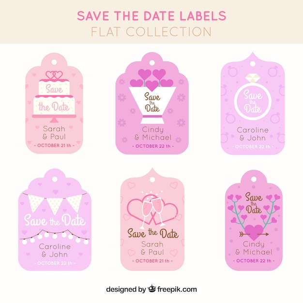 Download Cute pack of wedding labels with flat design | Free Vector