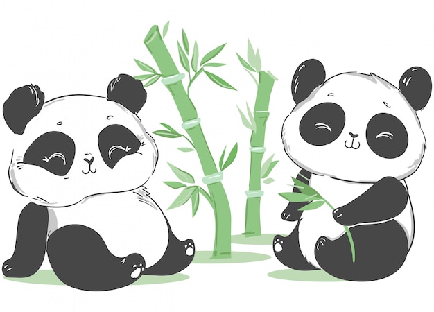かわいいパンダと竹のイラスト 漫画のキャラクター プレミアムベクター