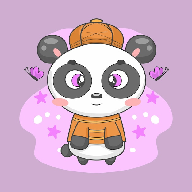 Premium Vector | Cute panda in background surrounded by butterflies