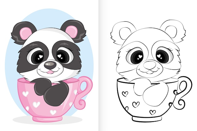 Premium Vector Cute Panda In Cup Coloring Book For Preschool Children
