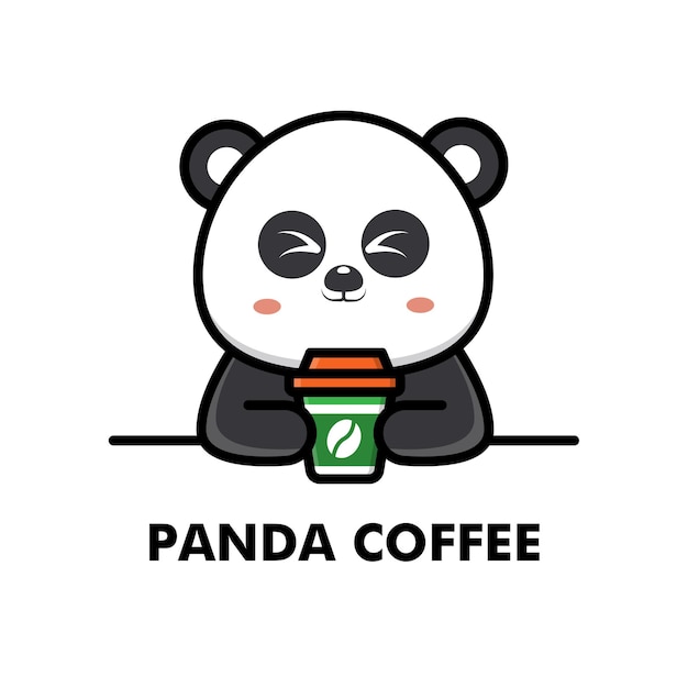かわいいパンダ ドリンク コーヒー カップ 漫画の動物のロゴ コーヒー イラスト プレミアムベクター