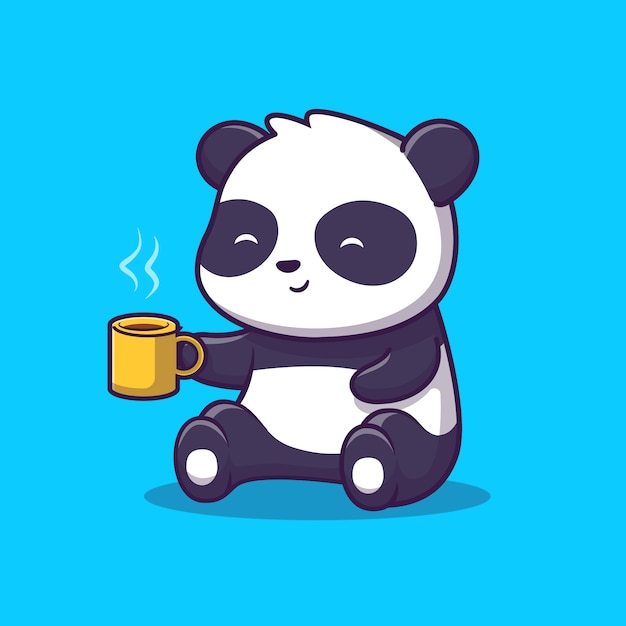 Cute panda drink coffee icon illustration. panda and cup of coffee