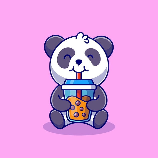 Free Vector | Cute panda drinking boba milk tea cartoon icon