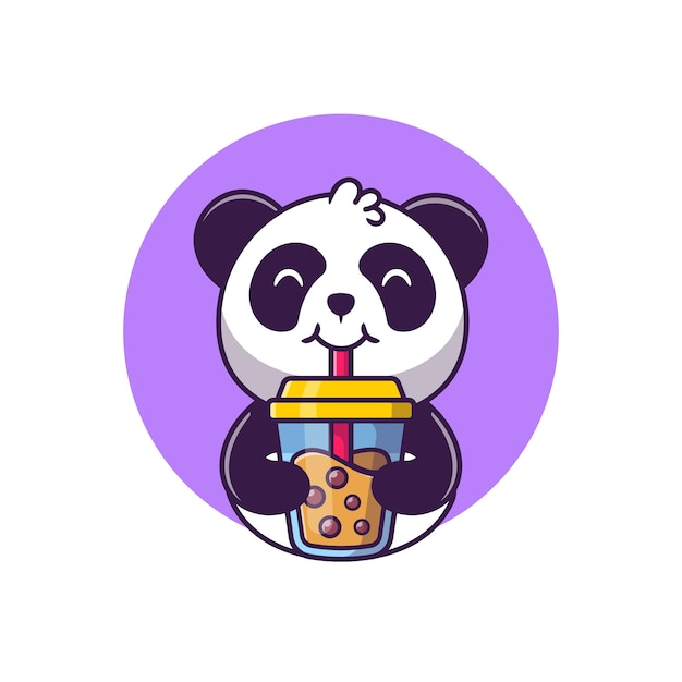 Free Vector | Cute panda drinking boba milk tea cartoon vector