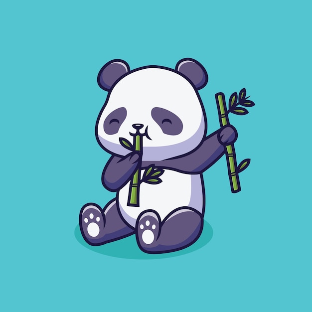 Premium Vector Cute Panda Eating Bamboo Cartoon Illustration