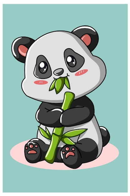 Premium Vector | Cute panda eating bamboo isolated on turquoise