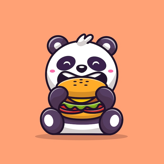 Free Vector Cute Panda Eating Burger Cartoon Vector Illustration Animal Food Concept Isolated Vector Flat Cartoon Style