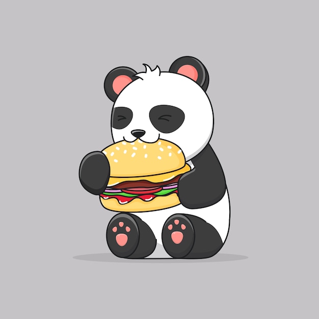 Premium Vector | Cute panda eating burger