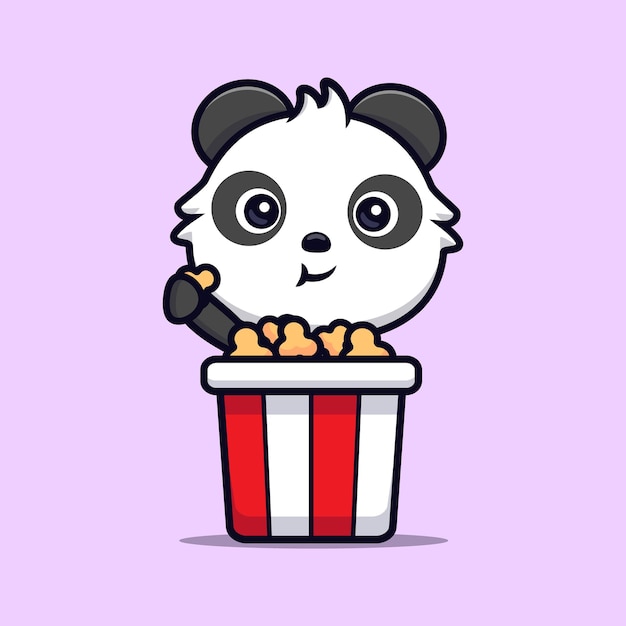 Premium Vector | Cute panda eating popcorn. animal cartoon mascot ...