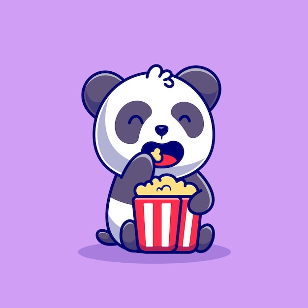 Free Vector | Cute panda eating popcorn cartoon icon illustration ...