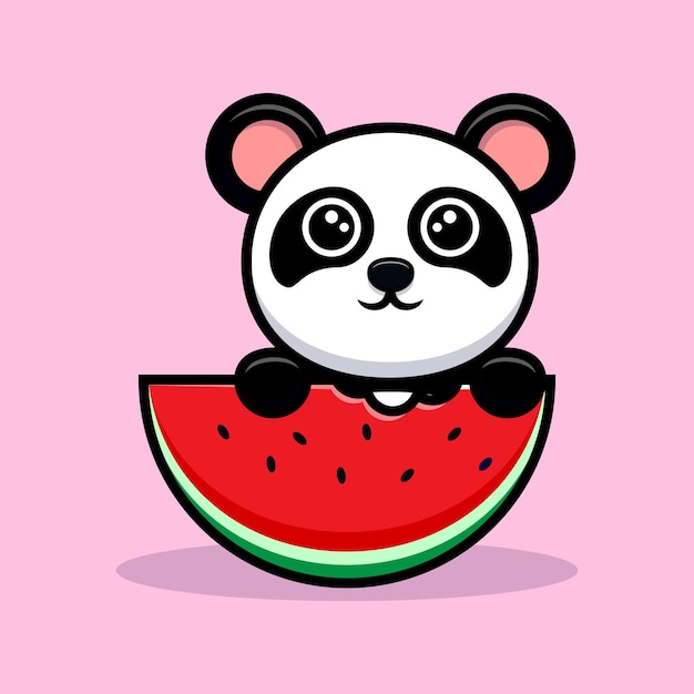 Premium Vector | Cute panda eating watermelon fruit cartoon mascot