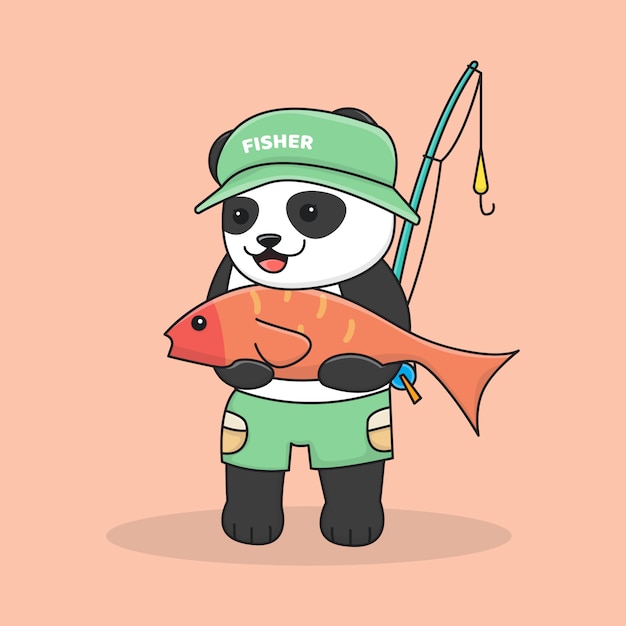 Download Premium Vector | Cute panda fishing with fishing rod and hat