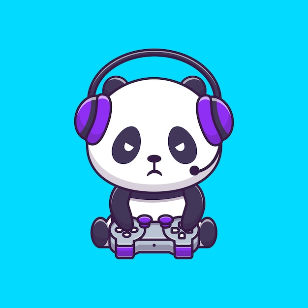 Premium Vector | Cute panda gaming