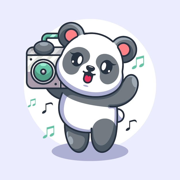Premium Vector | Cute panda listening music with boombox cartoon