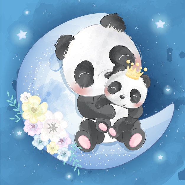 Download Cute panda mother and baby | Premium Vector