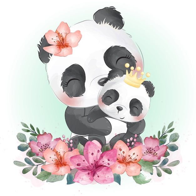 Premium Vector Cute Panda Mother And Baby