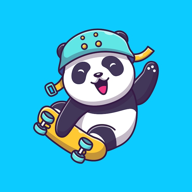 Premium Vector Cute Panda Play Skateboard Icon Illustration Panda Mascot Cartoon Character Animal Icon Concept Isolated