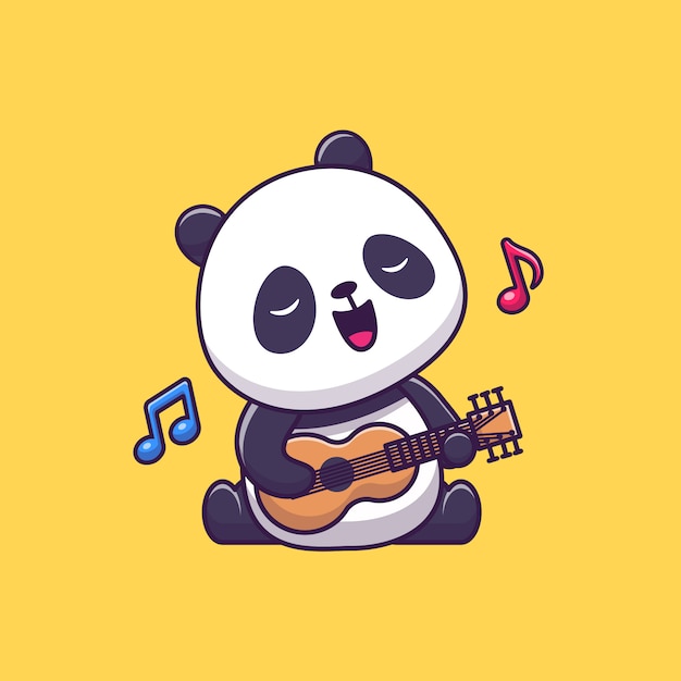 かわいいパンダがギターを弾く プレミアムベクター