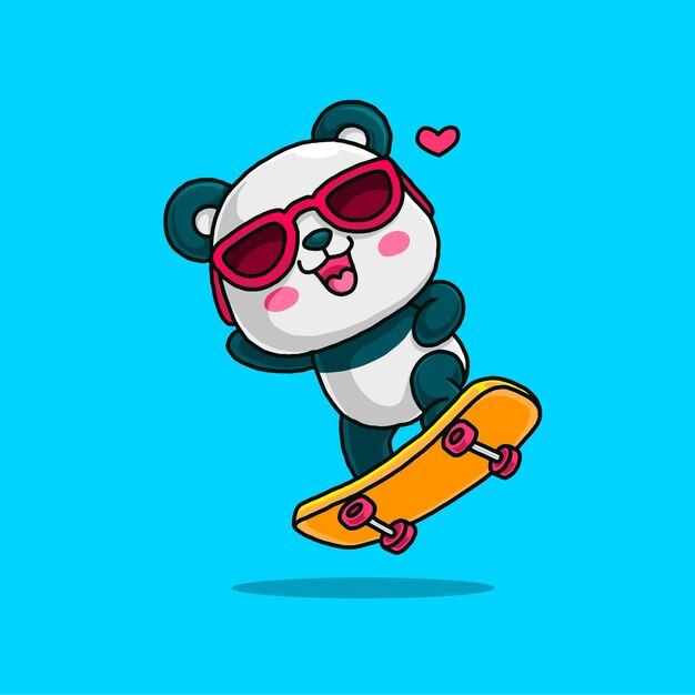 Premium Vector | Cute panda playing skateboard isolated on blue