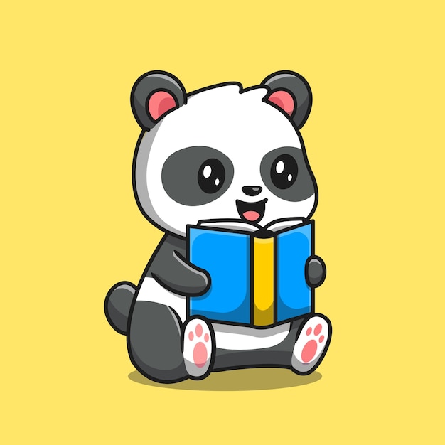 Premium Vector | Cute panda reading book cartoon . animal education ...