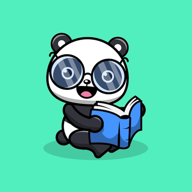 Premium Vector | Cute panda reading book with eyeglasses cartoon ...