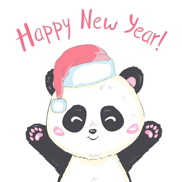 Cute panda in santa's hat in red bag with gifts vector image isolated. cartoon panda bear gets out of santa claus's sack. funny bearcat children's xmas design. merry christmas and happy new year mood. Premium Vector
