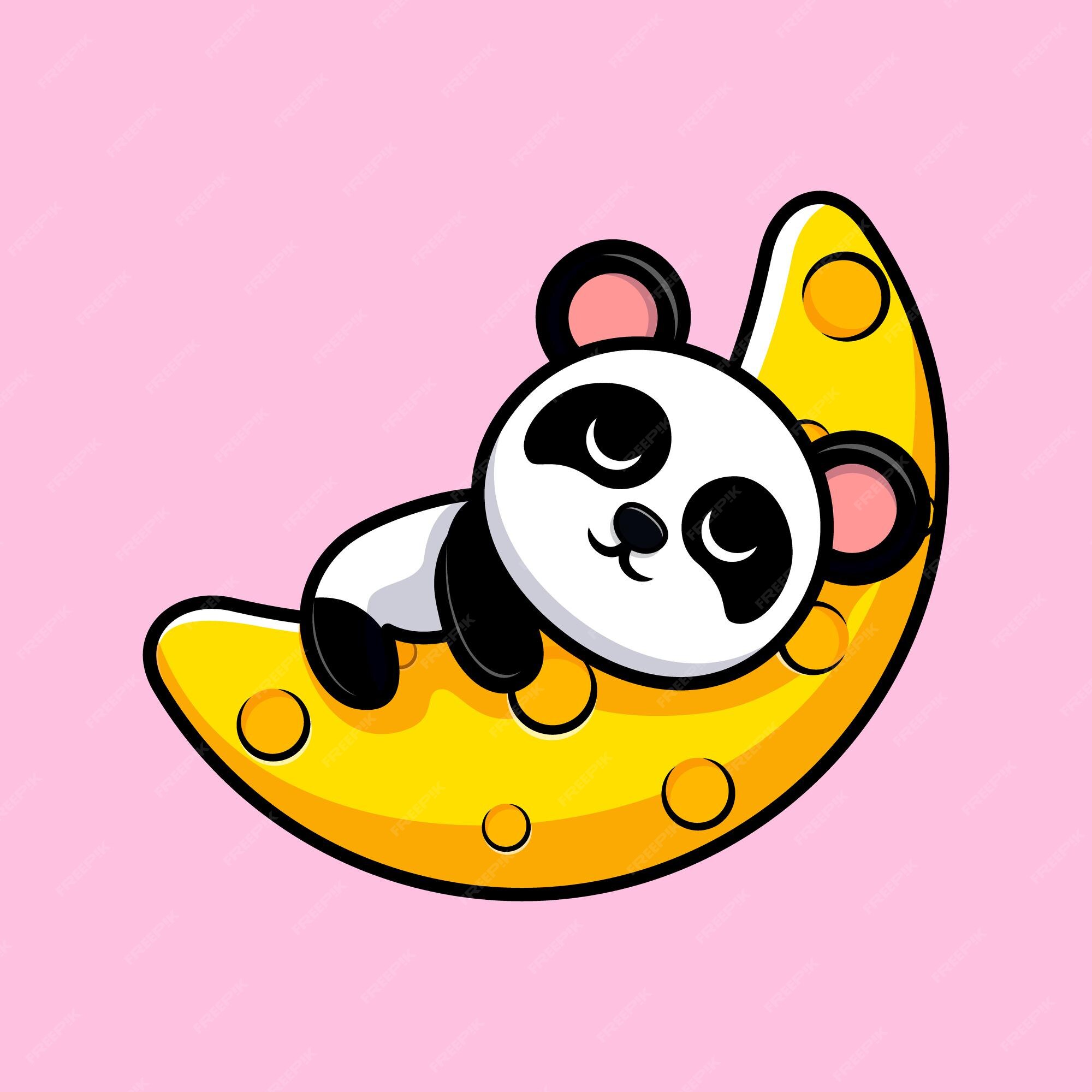 Premium Vector | Cute panda sleeping on the moon cartoon mascot