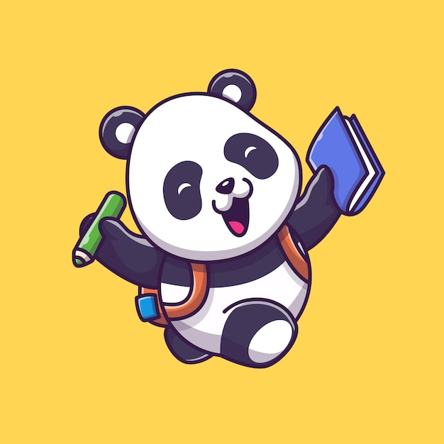 Premium Vector Cute Panda Studying Icon Illustration Panda Mascot Cartoon Character Animal Icon Concept Isolated