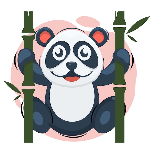 Cute panda  with bamboo mascot  cartoon  Vector Premium 