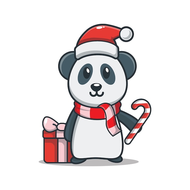 Premium Vector | Cute panda with gift box holding christmas candy