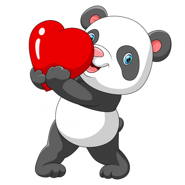 A Cute Panda With A Red Heart Vector 