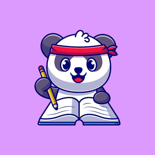 Free Vector Cute Panda Writing On Book With Pencil Cartoon Icon