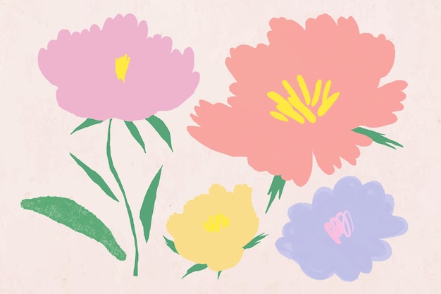 かわいいパステルカラーの花の植物画 無料のベクター