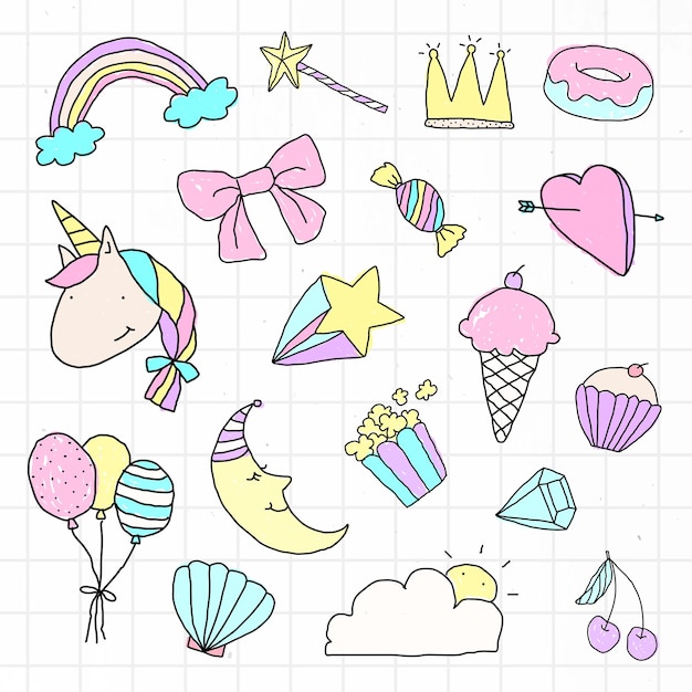 Free Vector | Cute pastel doodle sticker with a white ...